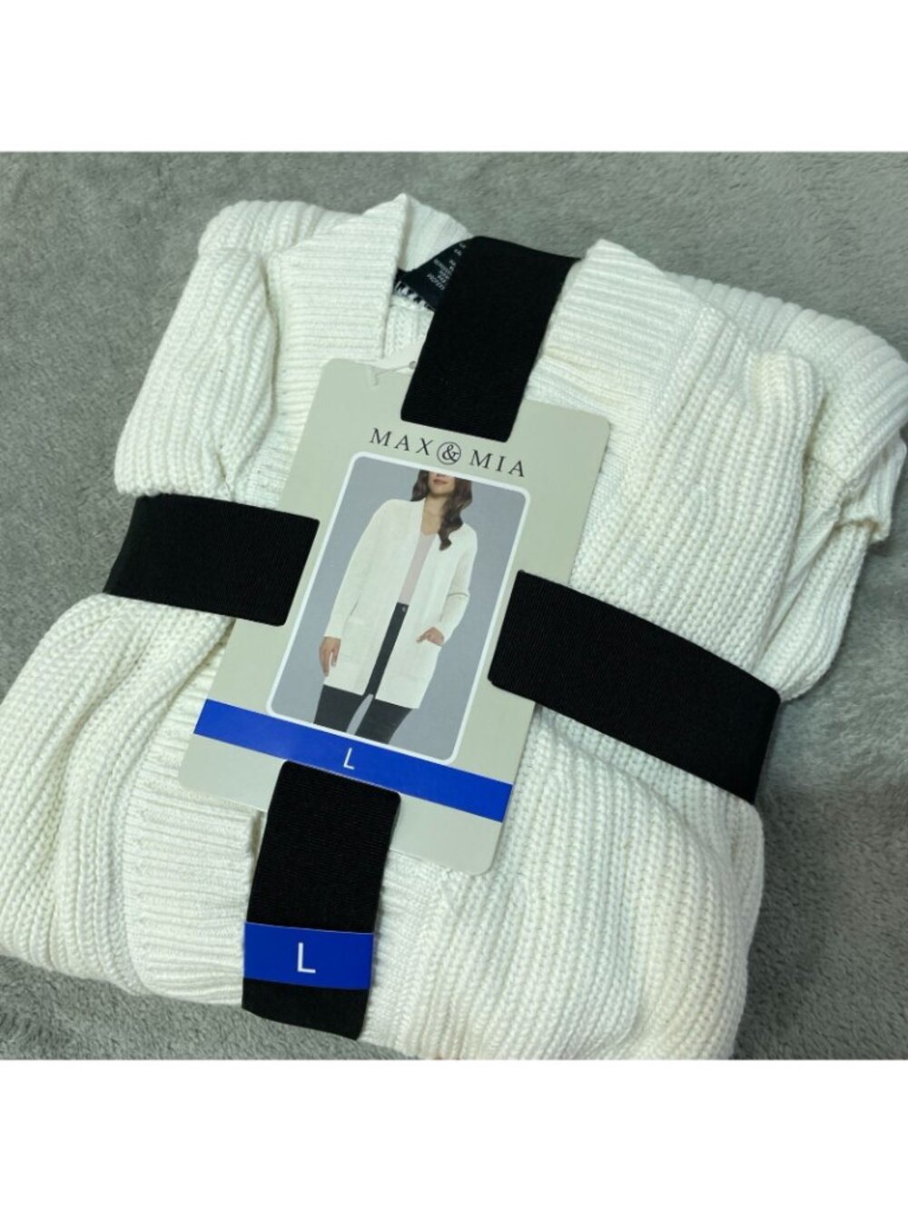 NWT Max & Mia Women's L Cardigan Ivory Open Front Ribbed Knit - Picture 4 of 12